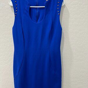 T Tahari Blue Gold-Studded Fitted Sheath Dress – Size 8